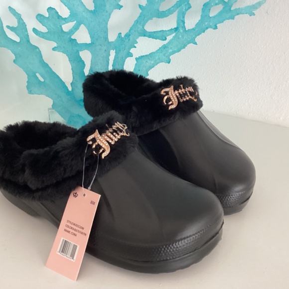 REDUCED Juicy Couture Women's Mule Clogs w/Luxurious Fur/Stylish Jewel Embellish - Picture 2 of 8